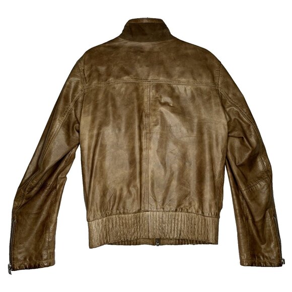 RARE ZARA Man Camel Brown Goat Leather Jacket Size Medium - Vintage - Picture 5 of 16